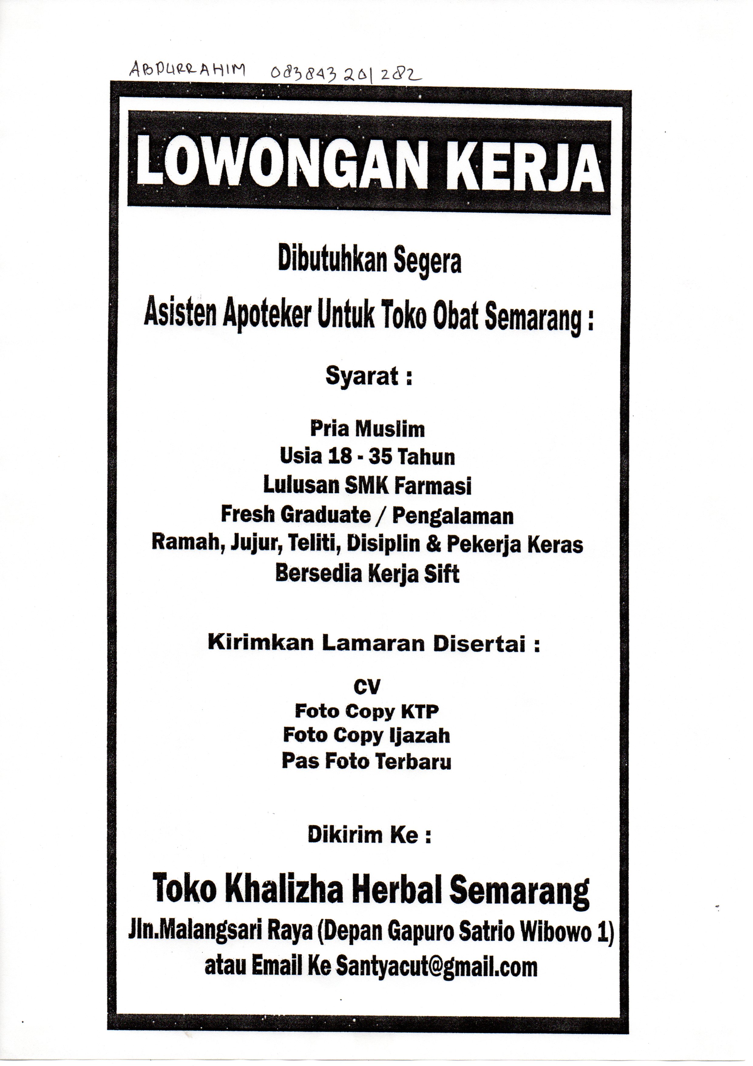 Lowongan Asisten Apoteker - SMK Yayasan Pharmasi Semarang